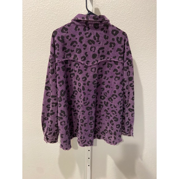 Vanilla Bay Purple Leopard Corduroy Frayed Shacket Jacket Women's 100% cotton - Picture 6 of 11